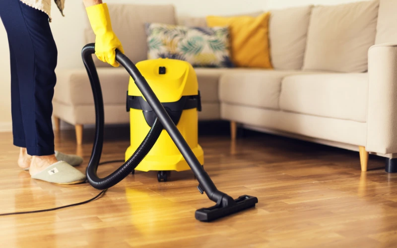 floor cleaning with a vacuum machine.
