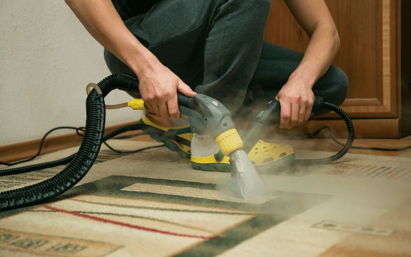 Doing steam cleaning for carpet